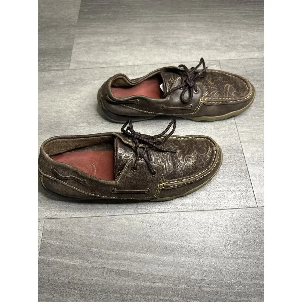 Twisted X Embossed Tooled Leather Driving Loafer Boat Shoes WDM0070 Women 8M